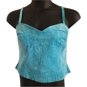 Jeanology Y2K Teal Genuine Suede Leather Crop Top Plus Size 18 NWOT